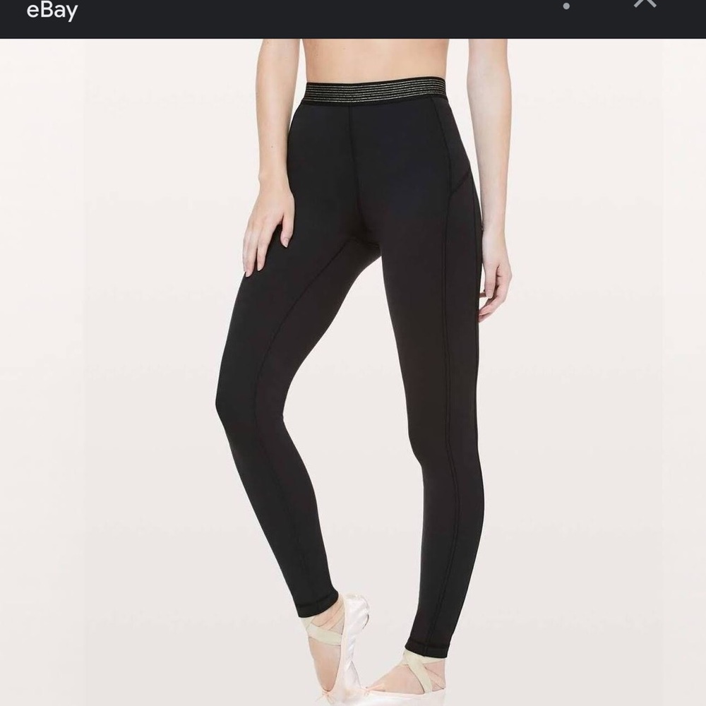 Lululemon principal dancer leggings with gold shimmer waist band